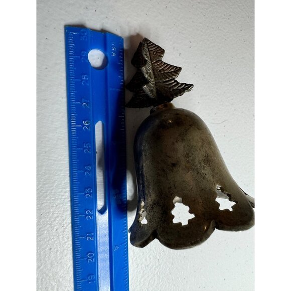 Silver Plated Christmas Bell With Pine Tree Top Clapper Included 50's Vintage - Picture 5 of 5